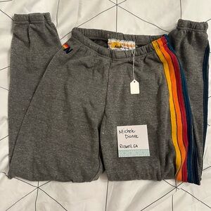 NEW Aviator Nation 5 Stripe Rainbow Sweatpants Charcoal Grey Gray Small S